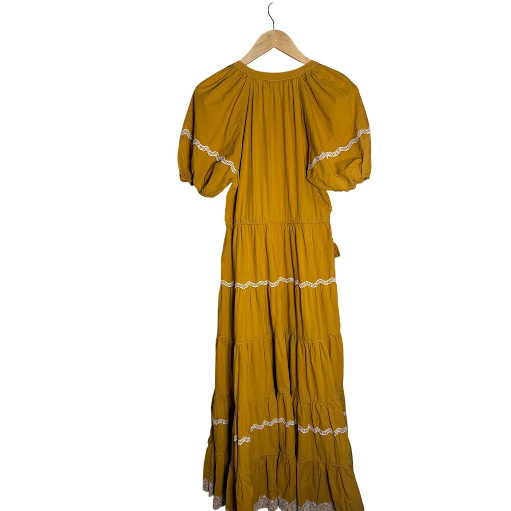 Ulla Johnson Claribel Ochre Yellow Gold Tiered Eyelet Accent Tassel Dress Sz. 6 - Picture 7 of 10